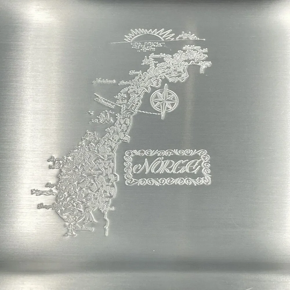 Norge Norway Vintage Hammered Aluminum Tray Etched Engraved Souvenir Decor Gift